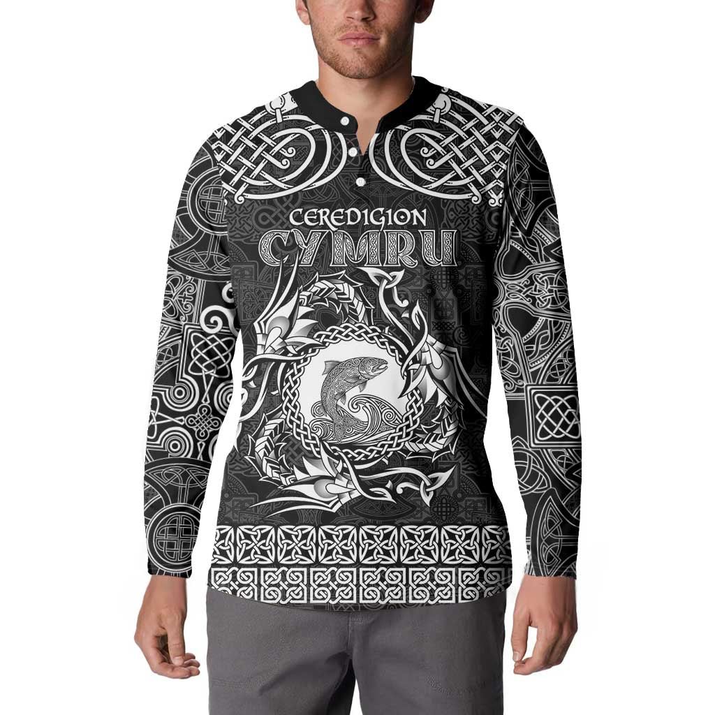 Personalized Cardiganshire Ceredigion Button Sweatshirt Black Leaping Salmon Celtic-inspired - Wonder Print Shop