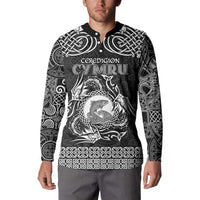 Personalized Cardiganshire Ceredigion Button Sweatshirt Black Leaping Salmon Celtic-inspired - Wonder Print Shop
