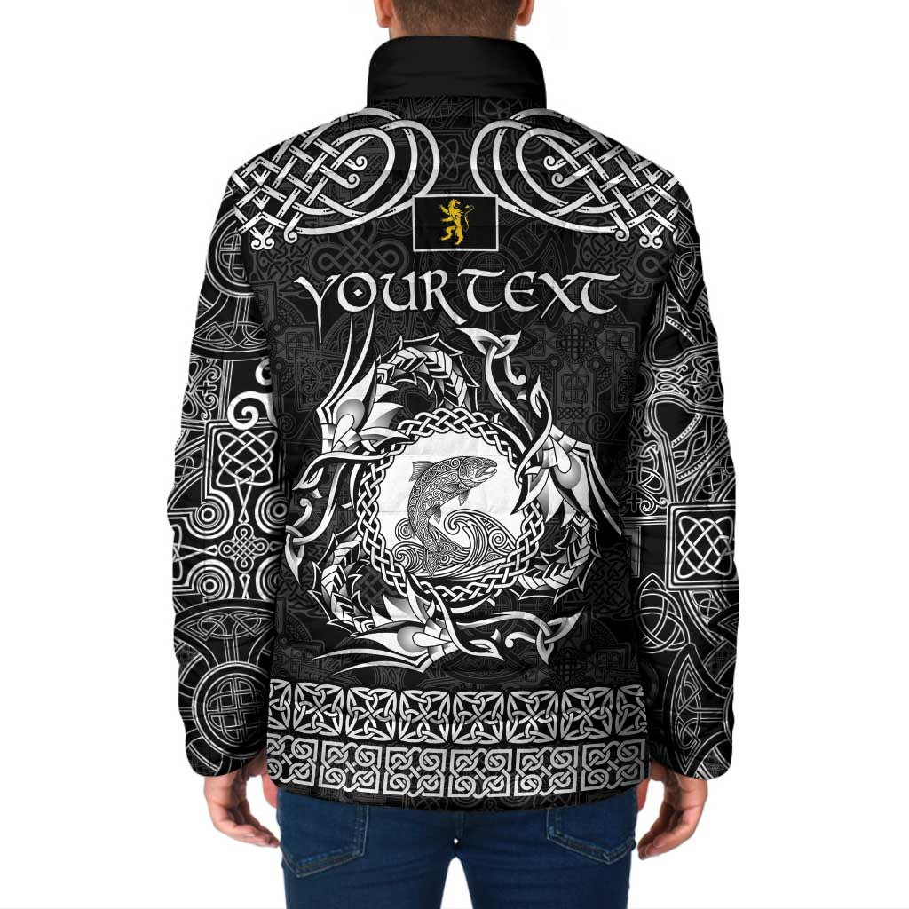 Personalized Cardiganshire Ceredigion Padded Jacket Black Leaping Salmon Celtic-inspired - Wonder Print Shop