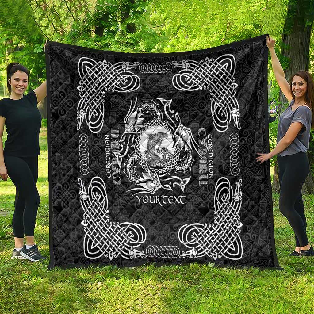 Personalized Cardiganshire Ceredigion Quilt Black Leaping Salmon Celtic-inspired - Wonder Print Shop