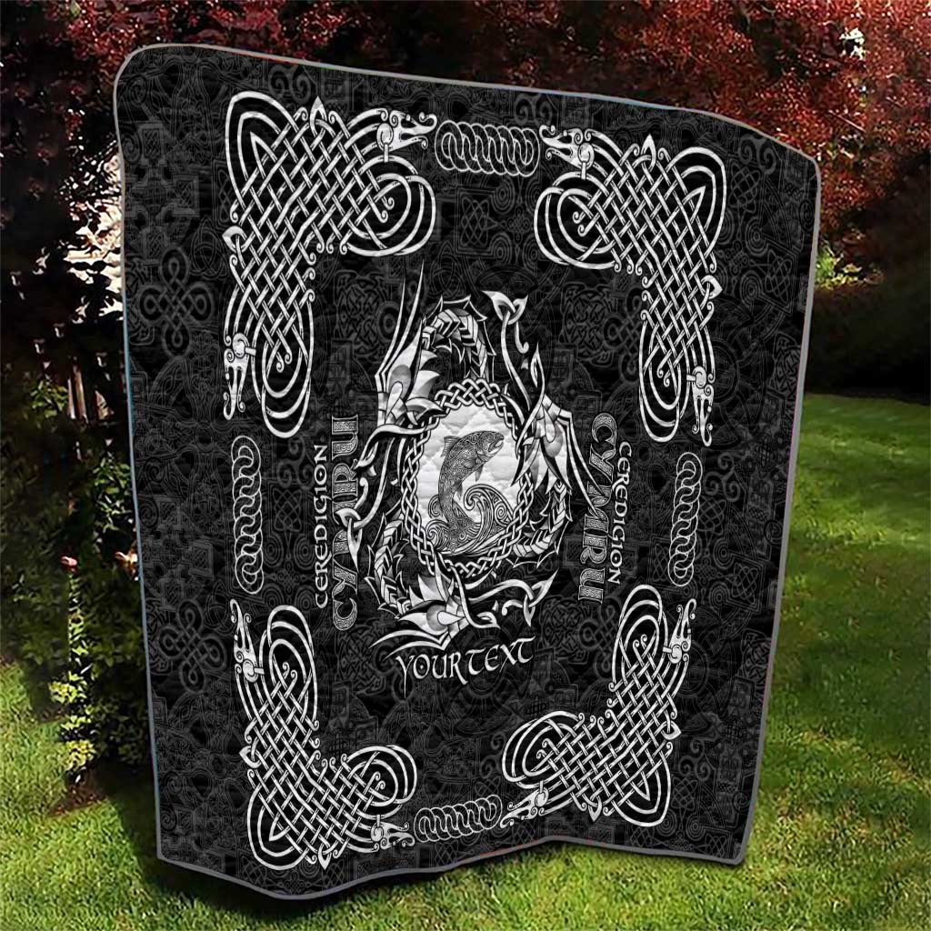 Personalized Cardiganshire Ceredigion Quilt Black Leaping Salmon Celtic-inspired - Wonder Print Shop