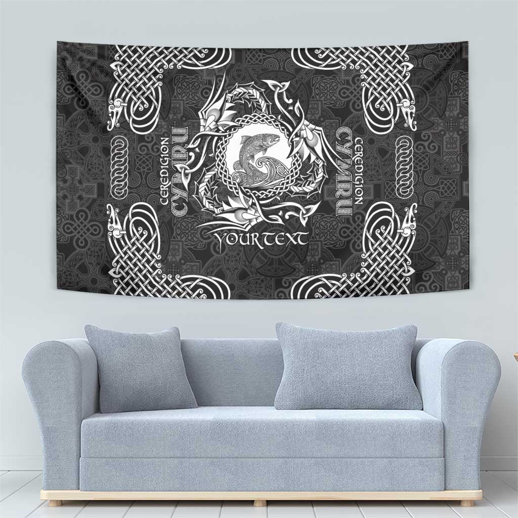 Personalized Cardiganshire Ceredigion Tapestry Black Leaping Salmon Celtic-inspired - Wonder Print Shop