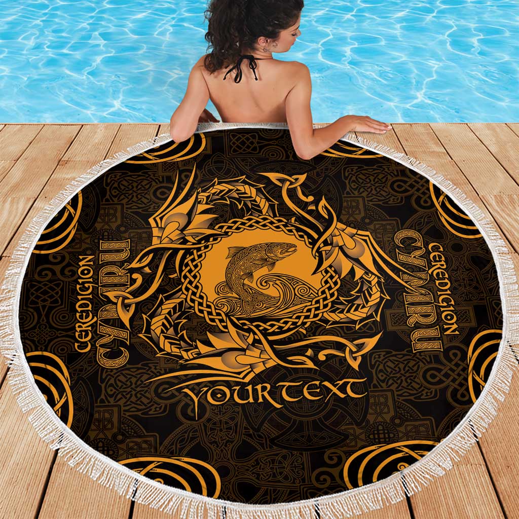 Personalized Cardiganshire Ceredigion Beach Blanket Gold Leaping Salmon Celtic-inspired - Wonder Print Shop