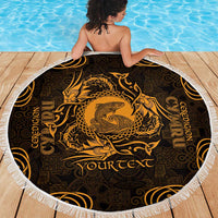 Personalized Cardiganshire Ceredigion Beach Blanket Gold Leaping Salmon Celtic-inspired - Wonder Print Shop