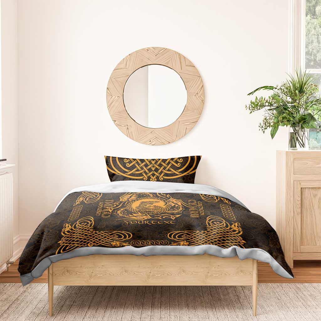 Personalized Cardiganshire Ceredigion Bedding Set Gold Leaping Salmon Celtic-inspired - Wonder Print Shop