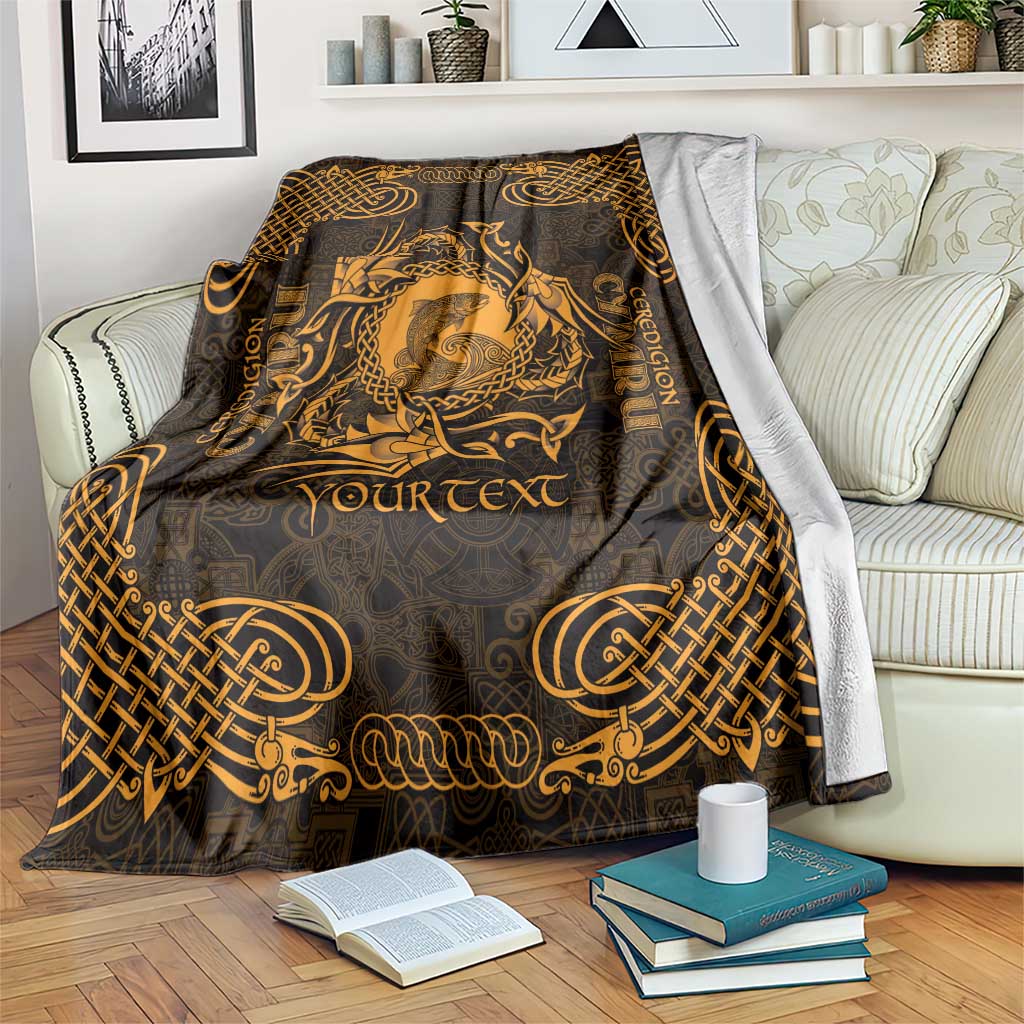 Personalized Cardiganshire Ceredigion Blanket Gold Leaping Salmon Celtic-inspired - Wonder Print Shop