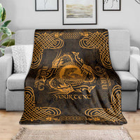 Personalized Cardiganshire Ceredigion Blanket Gold Leaping Salmon Celtic-inspired - Wonder Print Shop