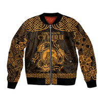 Personalized Cardiganshire Ceredigion Bomber Jacket Gold Leaping Salmon Celtic-inspired - Wonder Print Shop