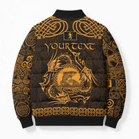 Personalized Cardiganshire Ceredigion Bomber Puffer Jacket Gold Leaping Salmon Celtic-inspired - Wonder Print Shop