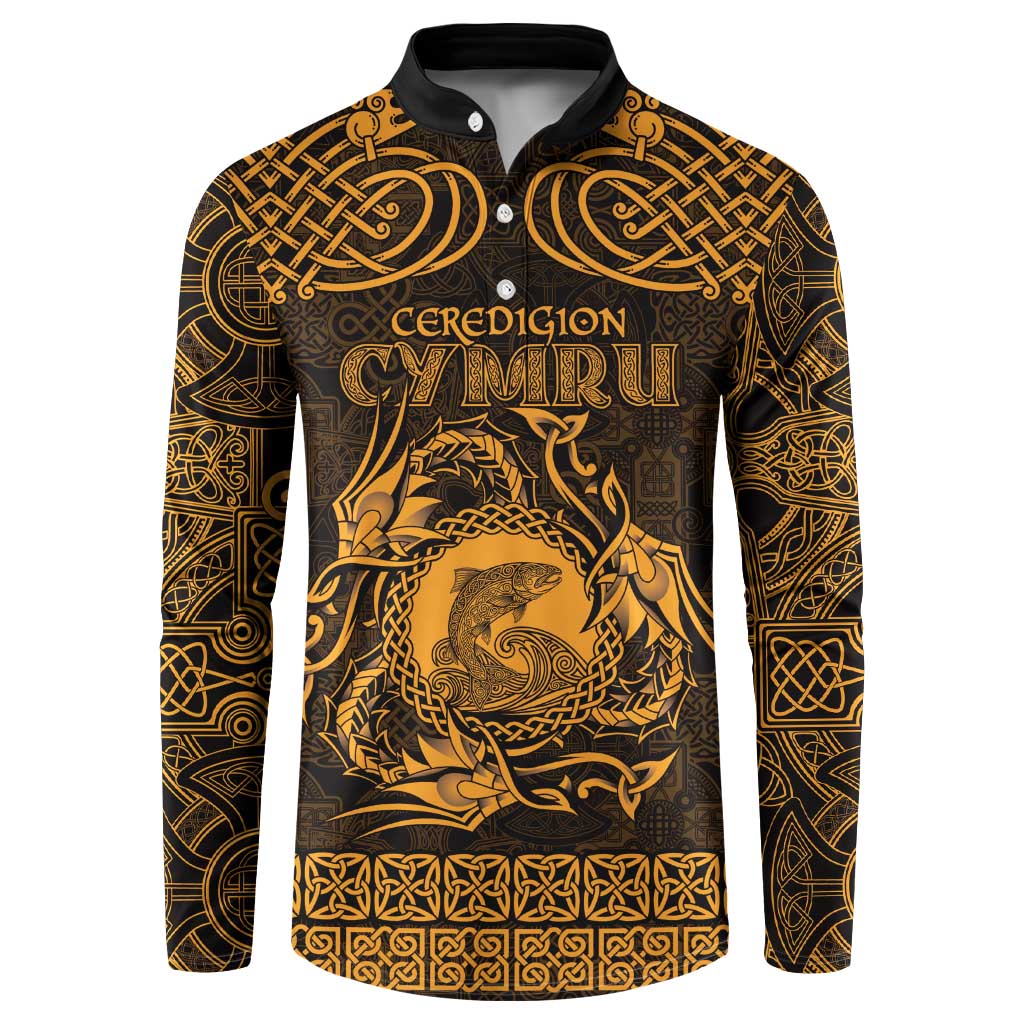 Personalized Cardiganshire Ceredigion Button Sweatshirt Gold Leaping Salmon Celtic-inspired - Wonder Print Shop