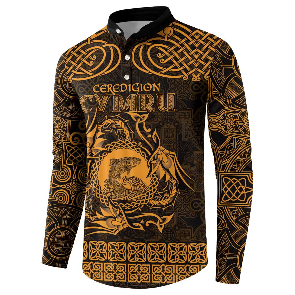 Personalized Cardiganshire Ceredigion Button Sweatshirt Gold Leaping Salmon Celtic-inspired - Wonder Print Shop