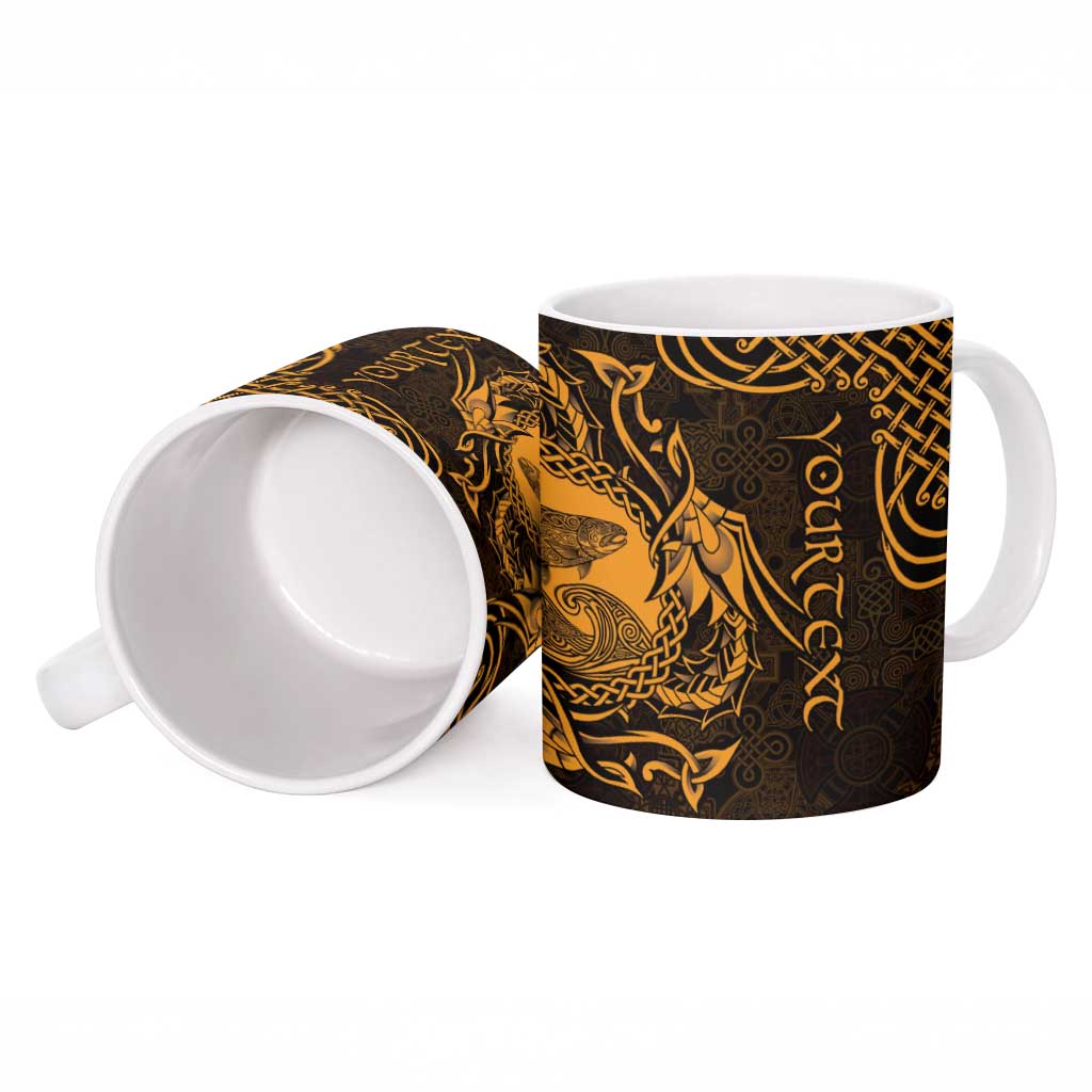 Personalized Cardiganshire Ceredigion Ceramic Mug Gold Leaping Salmon Celtic-inspired - Wonder Print Shop
