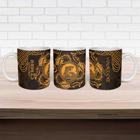 Personalized Cardiganshire Ceredigion Ceramic Mug Gold Leaping Salmon Celtic-inspired - Wonder Print Shop