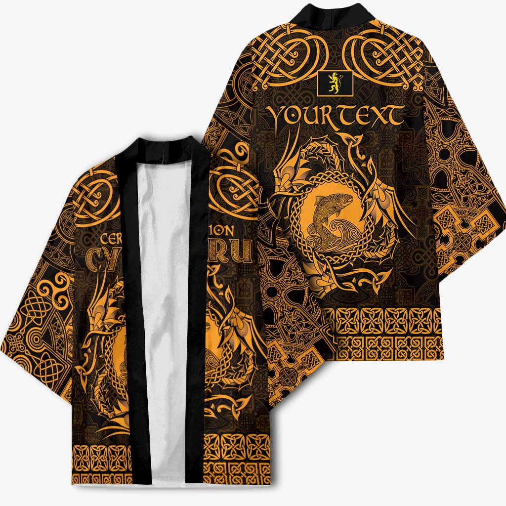 Personalized Cardiganshire Ceredigion Kimono Gold Leaping Salmon Celtic-inspired - Wonder Print Shop