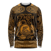 Personalized Cardiganshire Ceredigion Long Sleeve Shirt Gold Leaping Salmon Celtic-inspired - Wonder Print Shop