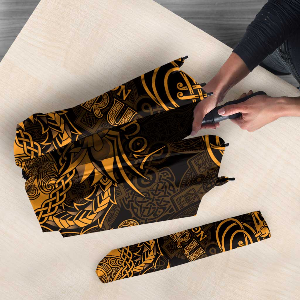 Personalized Cardiganshire Ceredigion Umbrella Gold Leaping Salmon Celtic-inspired - Wonder Print Shop