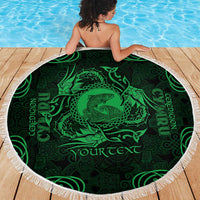 Personalized Cardiganshire Ceredigion Beach Blanket Green Leaping Salmon Celtic-inspired - Wonder Print Shop