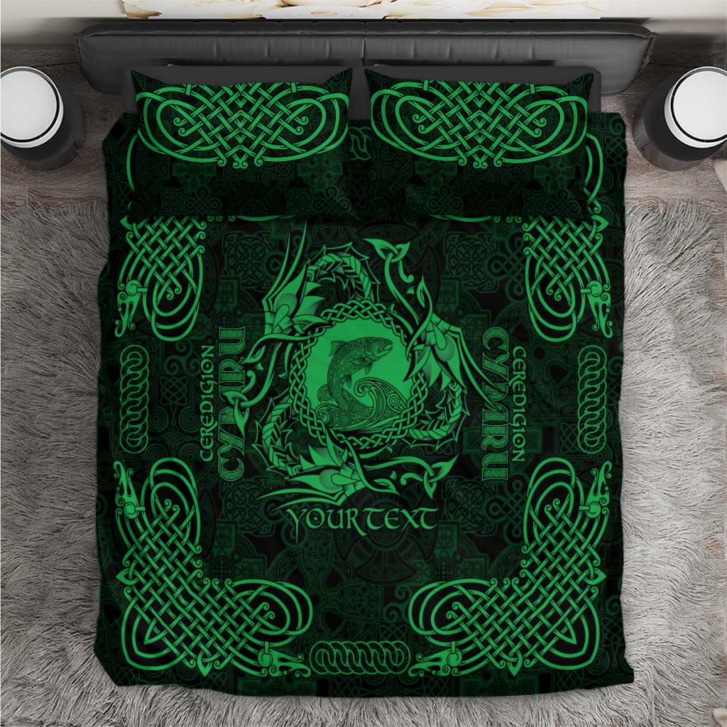 Personalized Cardiganshire Ceredigion Bedding Set Green Leaping Salmon Celtic-inspired - Wonder Print Shop