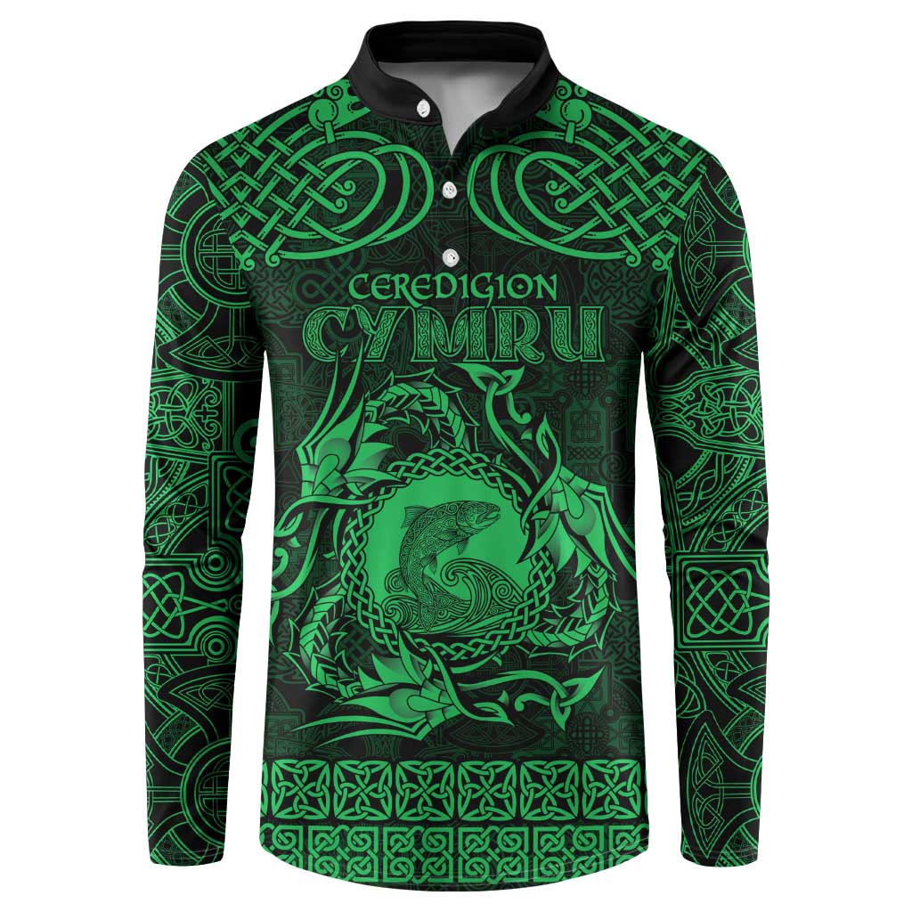 Personalized Cardiganshire Ceredigion Button Sweatshirt Green Leaping Salmon Celtic-inspired - Wonder Print Shop