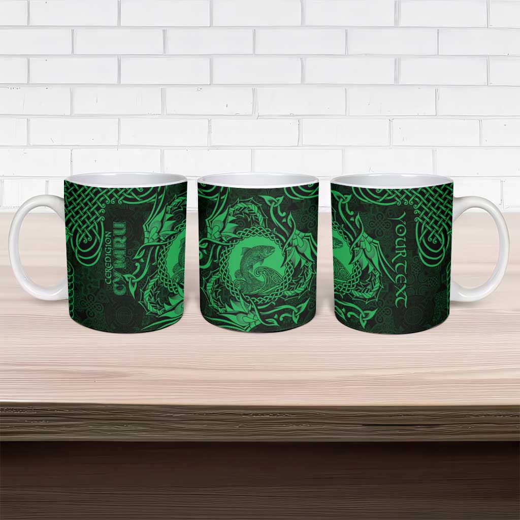 Personalized Cardiganshire Ceredigion Ceramic Mug Green Leaping Salmon Celtic-inspired - Wonder Print Shop