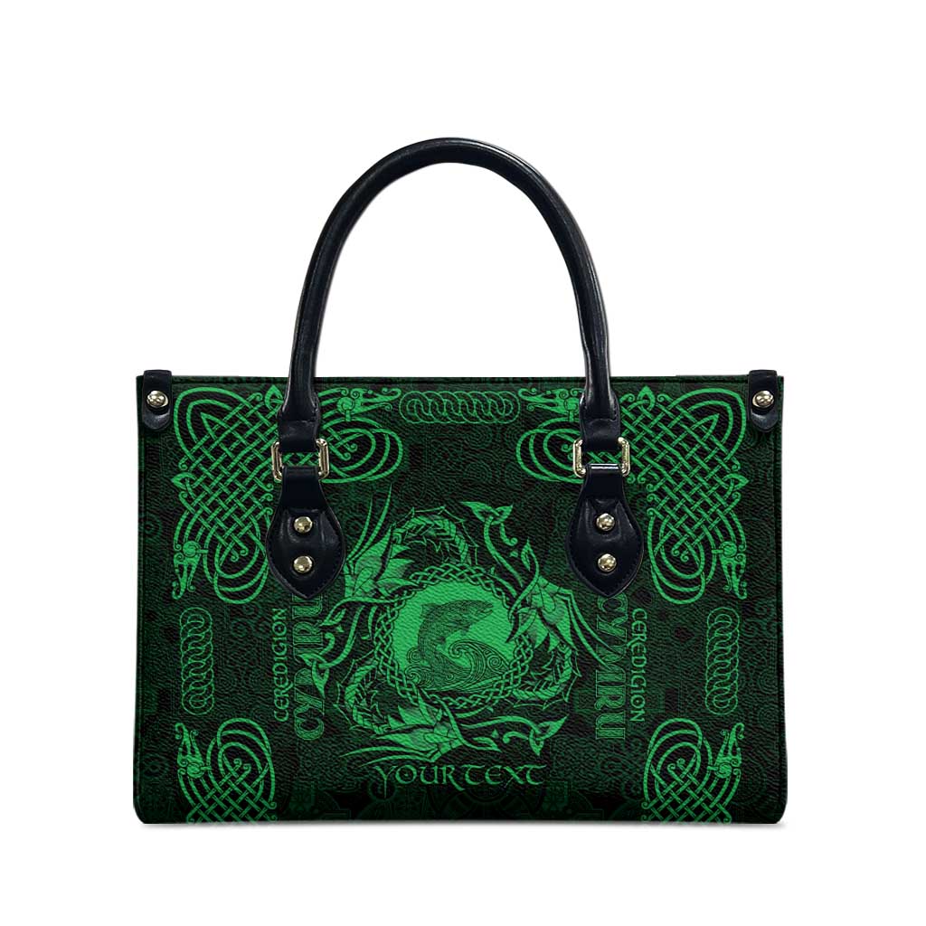 Personalized Cardiganshire Ceredigion Leather Bag Green Leaping Salmon Celtic-inspired - Wonder Print Shop
