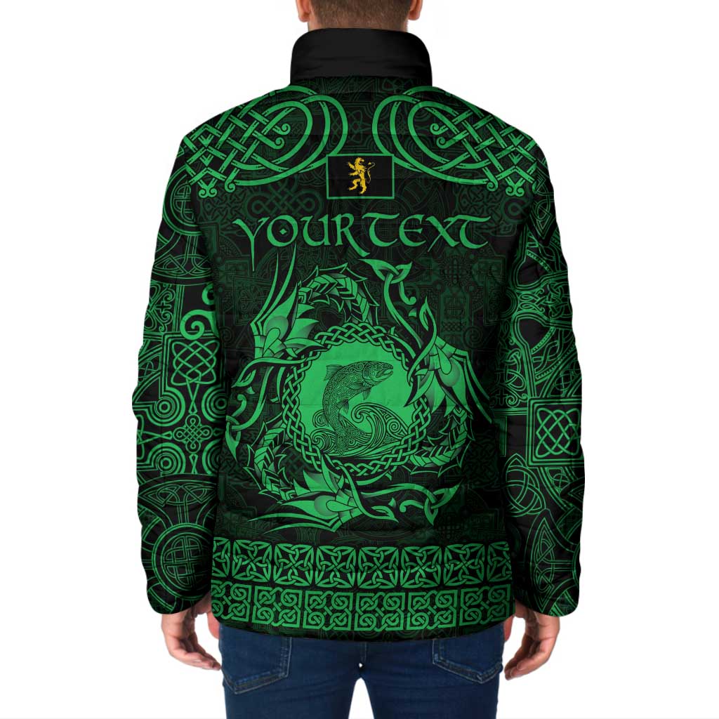 Personalized Cardiganshire Ceredigion Padded Jacket Green Leaping Salmon Celtic-inspired - Wonder Print Shop