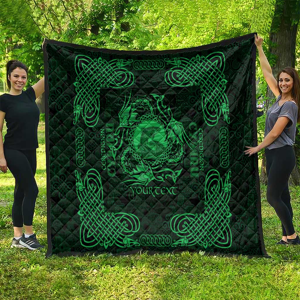 Personalized Cardiganshire Ceredigion Quilt Green Leaping Salmon Celtic-inspired - Wonder Print Shop