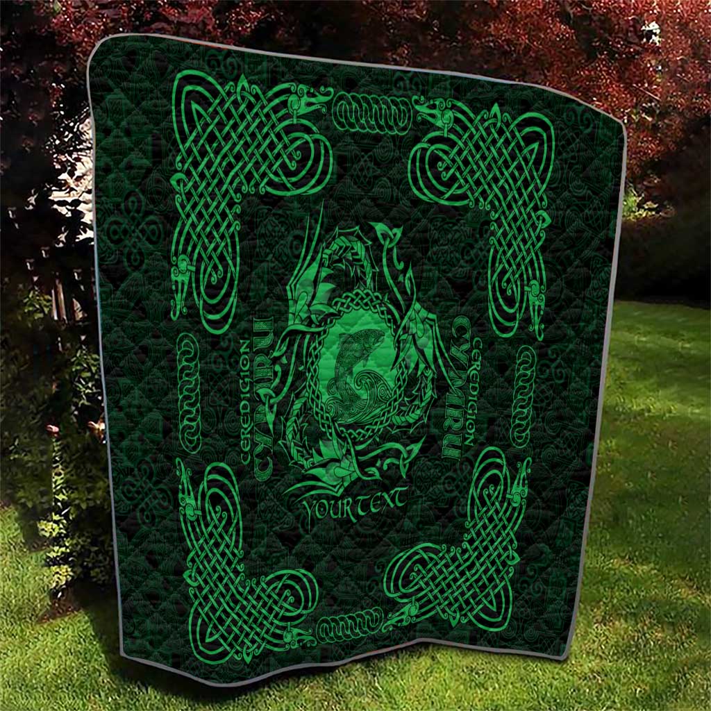 Personalized Cardiganshire Ceredigion Quilt Green Leaping Salmon Celtic-inspired - Wonder Print Shop