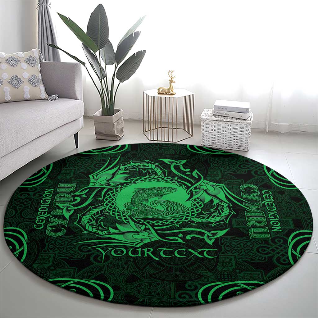 Personalized Cardiganshire Ceredigion Round Carpet Green Leaping Salmon Celtic-inspired - Wonder Print Shop