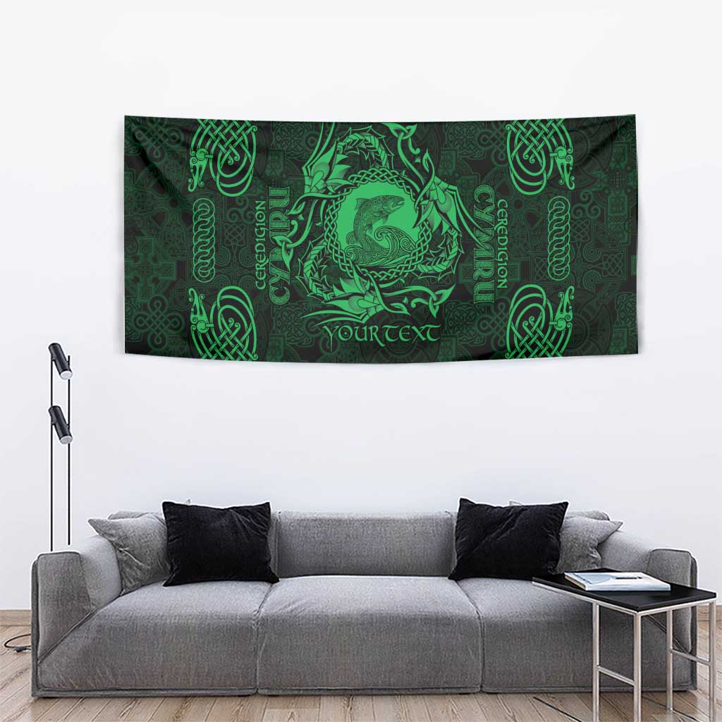 Personalized Cardiganshire Ceredigion Tapestry Green Leaping Salmon Celtic-inspired - Wonder Print Shop