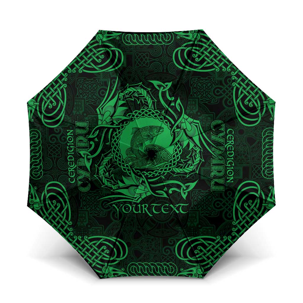 Personalized Cardiganshire Ceredigion Umbrella Green Leaping Salmon Celtic-inspired - Wonder Print Shop