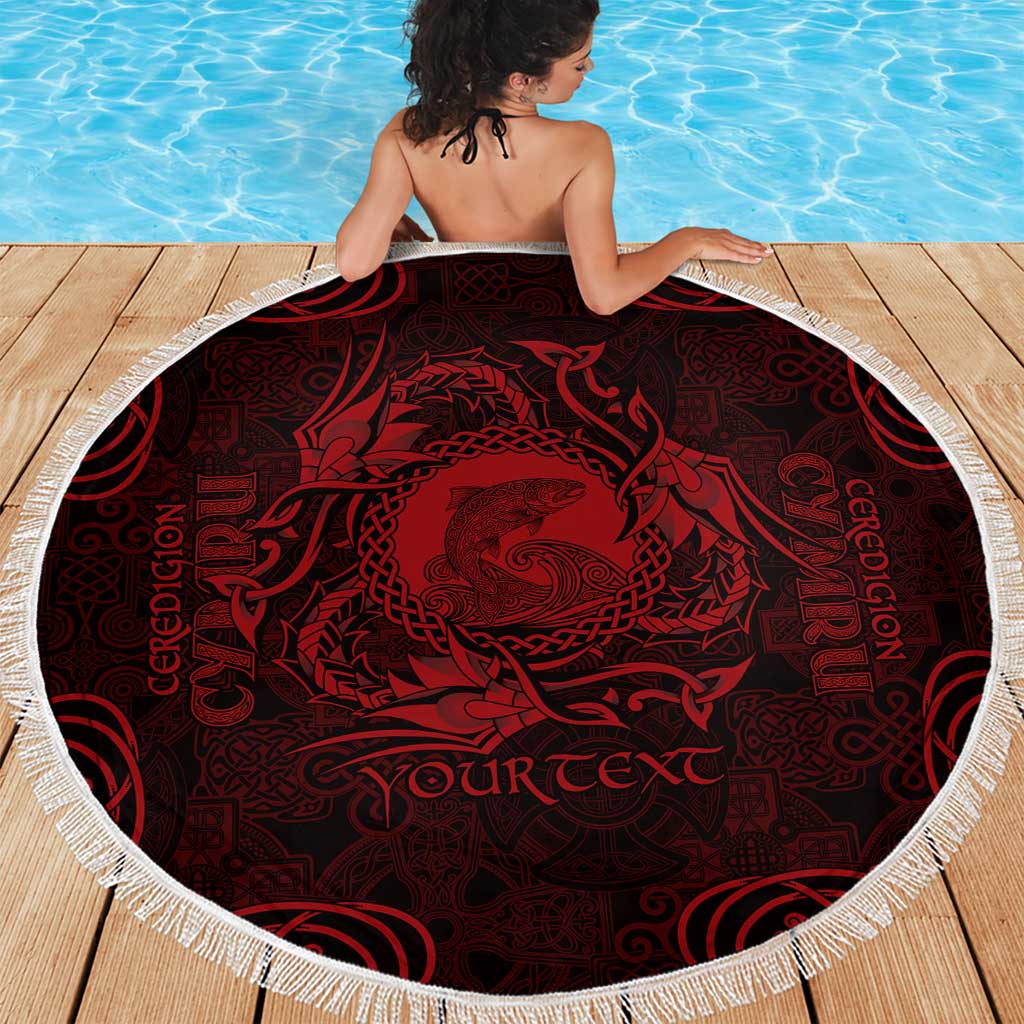 Personalized Cardiganshire Ceredigion Beach Blanket Red Leaping Salmon Celtic-inspired - Wonder Print Shop