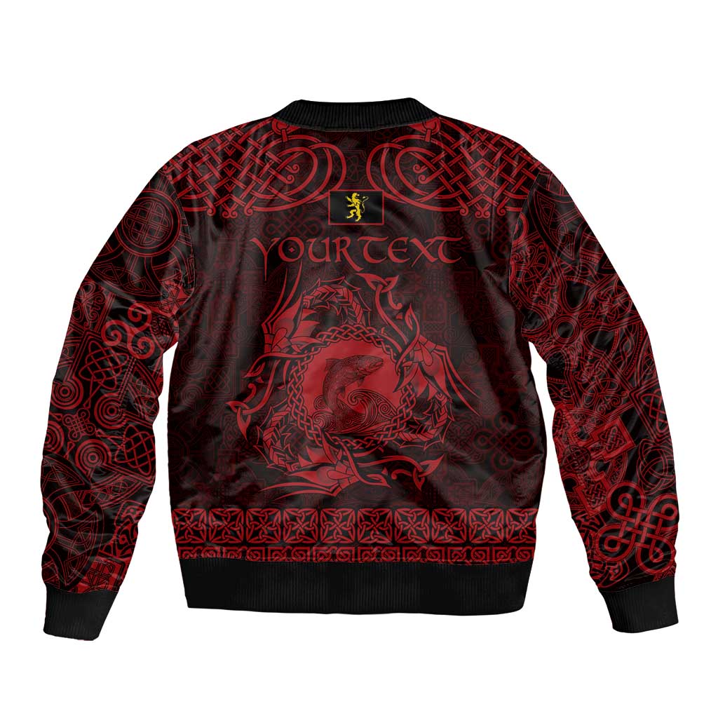 Personalized Cardiganshire Ceredigion Bomber Jacket Red Leaping Salmon Celtic-inspired - Wonder Print Shop