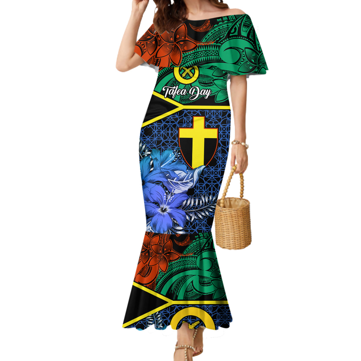 Tafea Day Mermaid Dress Vanuatu Sand Drawing With Polynesian Pattern - Wonder Print Shop