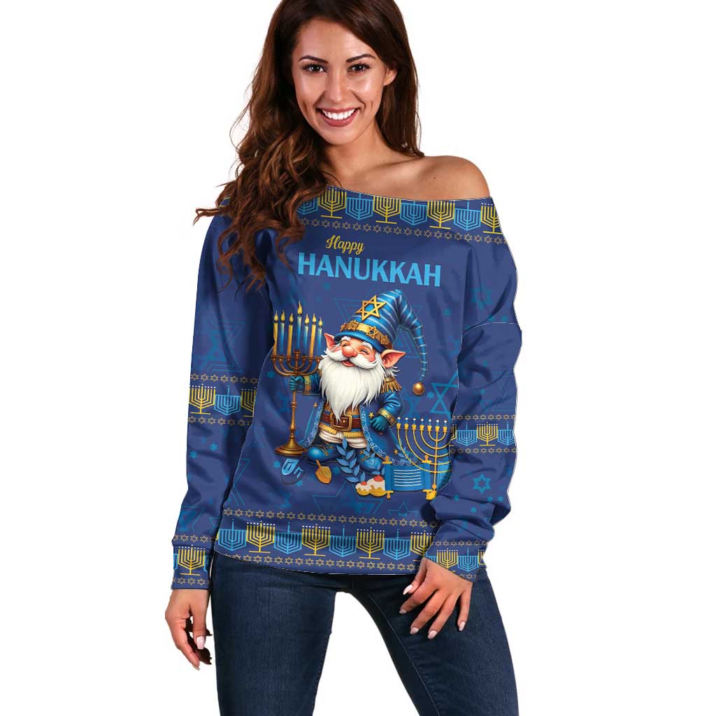 Hanukkah Jewish Star of David Off Shoulder Sweater Chilling With My Gnomies - Wonder Print Shop