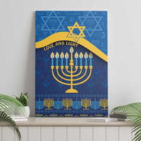 Blue Hanukkah canvas wall art with menorah candles, Star of David, and “Love and Light”.