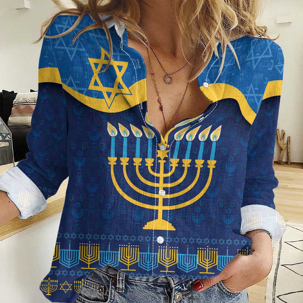 Love and Light Hanukkah Women Casual Shirt The Hanukkiah Menorah Pattern