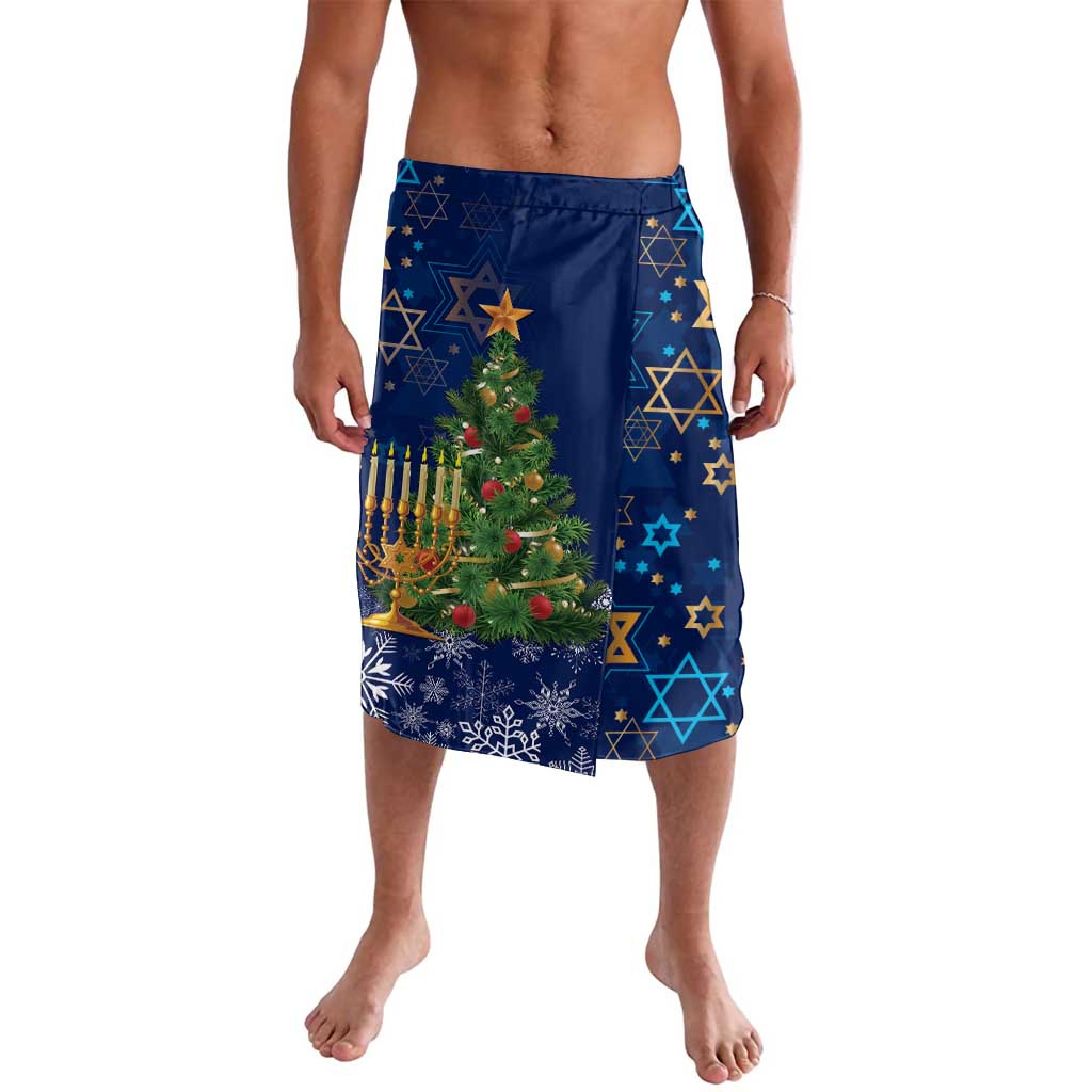 Blue printed sarong skirt with Christmas tree and star motifs