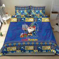 Blue bedding set with gnome holding menorah and "Happy Chrismukkah"; 2 pillowcases