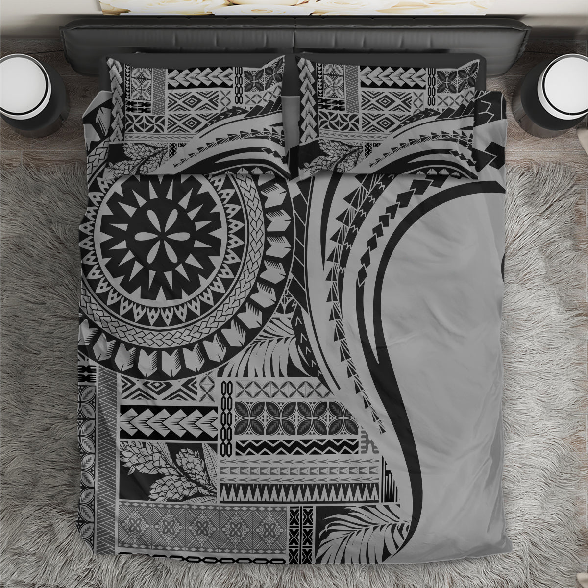 Black and white geometric tribal bedding set with matching pillowcases