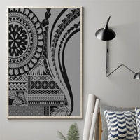 Black and white tribal pattern canvas wall art displayed on wall