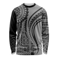 Unisex long-sleeve shirt, black with gray tribal graphic front