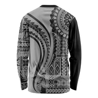 Unisex long-sleeve shirt, black sleeves with gray tribal graphic back