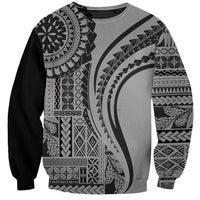 Unisex crewneck sweatshirt, black with large gray tribal pattern graphic