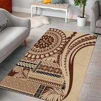 Brown boho area rug featuring tribal geometric motifs and curved arch design