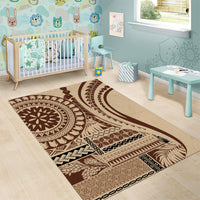 Brown boho area rug with tribal geometric print and large circular medallion design