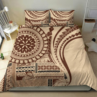 Brown tribal art duvet cover bedding set with two pillowcases and solid cream panel.