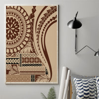 Brown geometric Samoan siapo style canvas wall art print on wall with off-white border