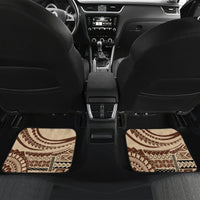 Two brown patterned car floor mats on rear footwells