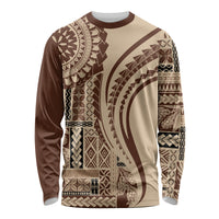 Unisex long-sleeve shirt with brown tribal siapo graphic front and crew neck